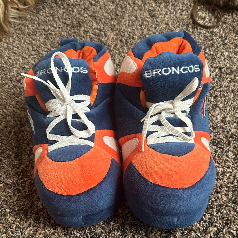 Broncos Women's Plush Slippers - Blue and Orange